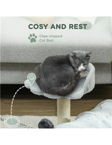 PawHut 47cm Small Cat Tree w/ Scratching Post, Bed, Cat Tunnel, Toy Ball, Grey