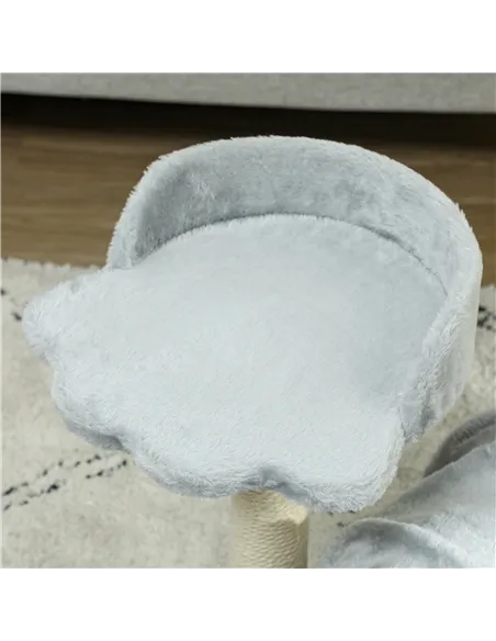 PawHut 47cm Small Cat Tree w/ Scratching Post, Bed, Cat Tunnel, Toy Ball, Grey