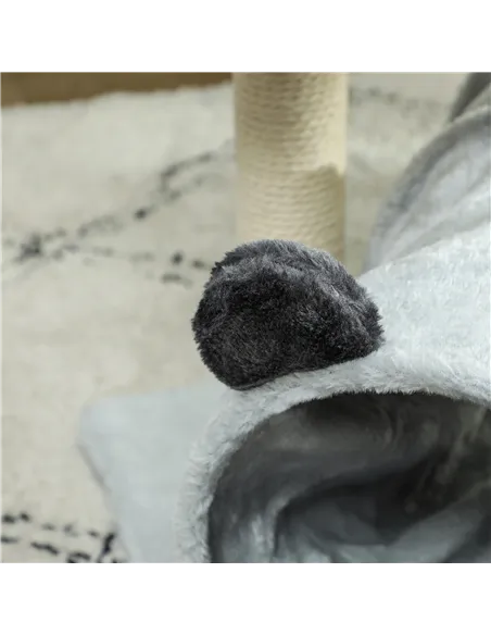 PawHut 47cm Small Cat Tree w/ Scratching Post, Bed, Cat Tunnel, Toy Ball, Grey