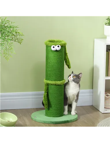 PawHut 63cm Cat Scratching Post for Indoor Cats, with Sisal Rope Cover, Large Base, Green