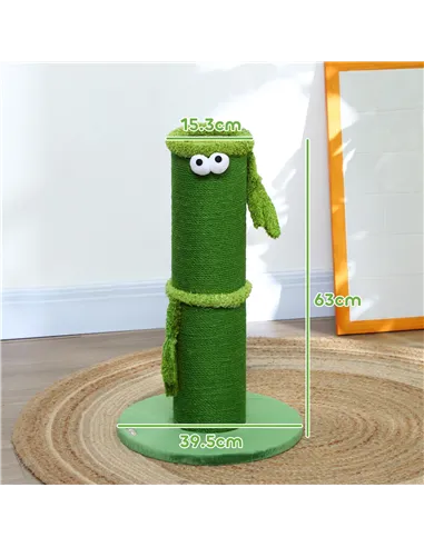 PawHut 63cm Cat Scratching Post for Indoor Cats, with Sisal Rope Cover, Large Base, Green