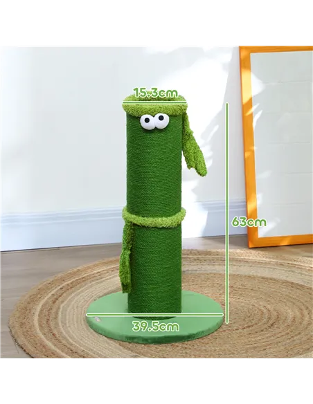PawHut 63cm Cat Scratching Post for Indoor Cats, with Sisal Rope Cover, Large Base, Green