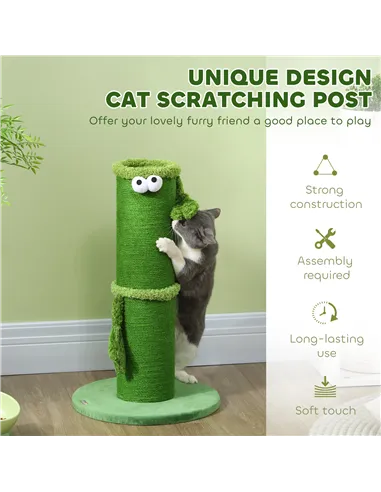 PawHut 63cm Cat Scratching Post for Indoor Cats, with Sisal Rope Cover, Large Base, Green