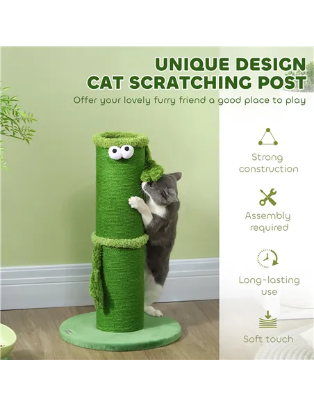 PawHut 63cm Cat Scratching Post for Indoor Cats, with Sisal Rope Cover, Large Base, Green