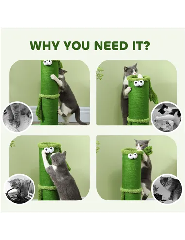 PawHut 63cm Cat Scratching Post for Indoor Cats, with Sisal Rope Cover, Large Base, Green