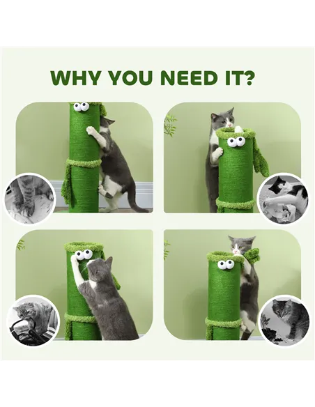 PawHut 63cm Cat Scratching Post for Indoor Cats, with Sisal Rope Cover, Large Base, Green