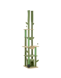 PawHut 225-255cm Adjustable Floor to Ceiling Cat Tree, Tall Cat Tower for Indoor Cats w/ Scratching Posts, Green