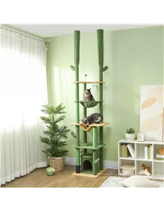 PawHut 225-255cm Adjustable Floor to Ceiling Cat Tree, Tall Cat Tower for Indoor Cats w/ Scratching Posts, Green 2
