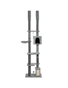 PawHut 225-255cm Floor to Ceiling Cat Tree, Large Cat Tower w/ Cat Scratching Posts, Ramp, Cat House