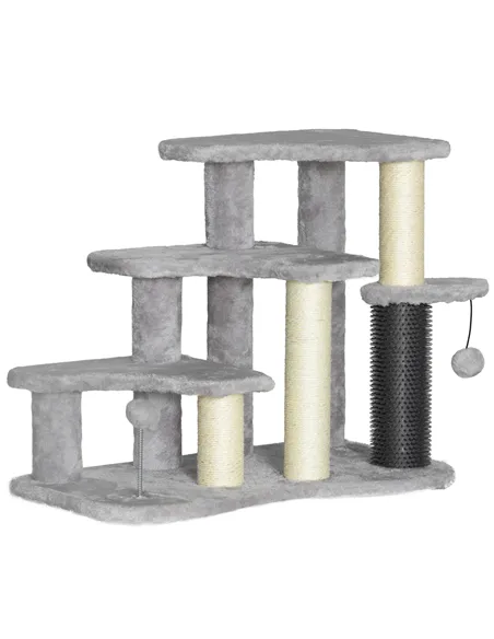 PawHut 2-in-1 Cat Tree, Pet Stairs w/ Scratching Post, Toy Balls, for Bed, Sofa, Couch, Light Grey