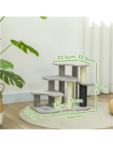 PawHut 2-in-1 Cat Tree, Pet Stairs w/ Scratching Post, Toy Balls, for Bed, Sofa, Couch, Light Grey