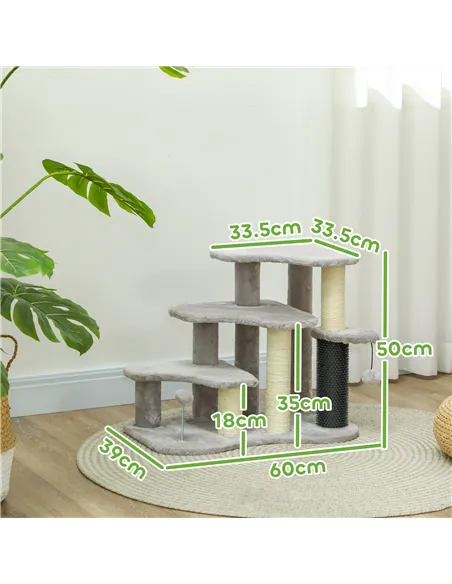 PawHut 2-in-1 Cat Tree, Pet Stairs w/ Scratching Post, Toy Balls, for Bed, Sofa, Couch, Light Grey