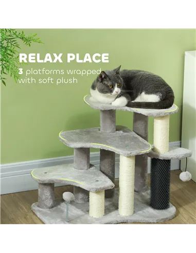 PawHut 2-in-1 Cat Tree, Pet Stairs w/ Scratching Post, Toy Balls, for Bed, Sofa, Couch, Light Grey