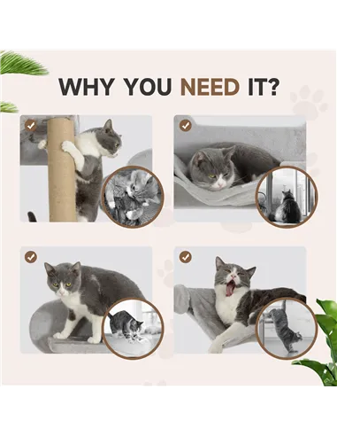 PawHut 4-Piece Cat Shelves w/ Scratching Post, Steps, Jumping Platform, Ladder, Toy Balls, for Indoor Cats, Light Grey