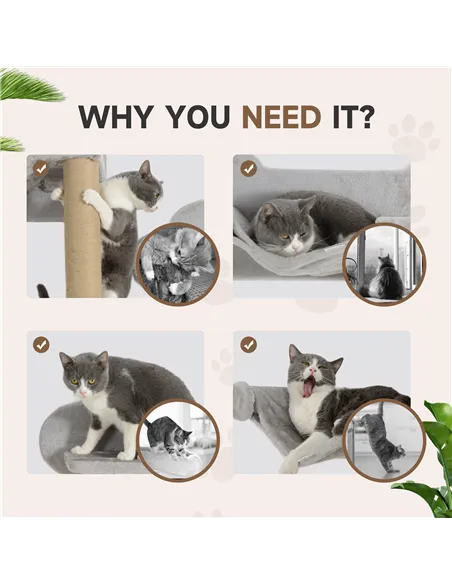 PawHut 4-Piece Cat Shelves w/ Scratching Post, Steps, Jumping Platform, Ladder, Toy Balls, for Indoor Cats, Light Grey