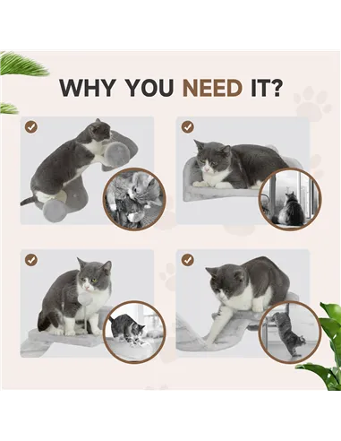 PawHut 4-Piece Cat Wall Shelves with Steps, Ladder, Jumping Platforms, Light Grey