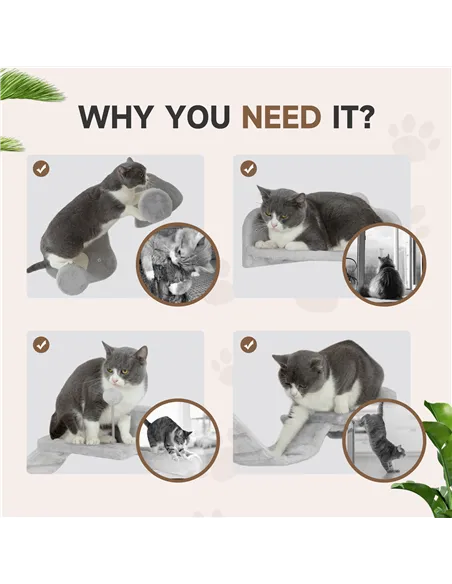 PawHut 4-Piece Cat Wall Shelves with Steps, Ladder, Jumping Platforms, Light Grey