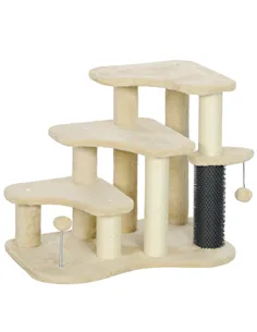 PawHut 2-in-1 Cat Tree, Pet Stairs with Scratching Tickling Post, Toy Balls, for Bed, Sofa, Couch, Beige