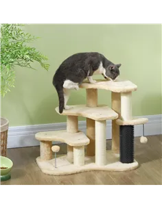 PawHut 2-in-1 Cat Tree, Pet Stairs with Scratching Tickling Post, Toy Balls, for Bed, Sofa, Couch, Beige 2