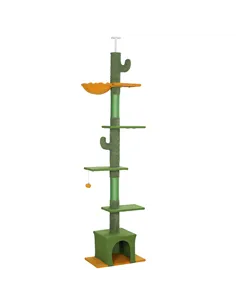 PawHut 230-275cm Floor-to-Ceiling Adjustable Cat Tree with Scratching Posts, Hammock