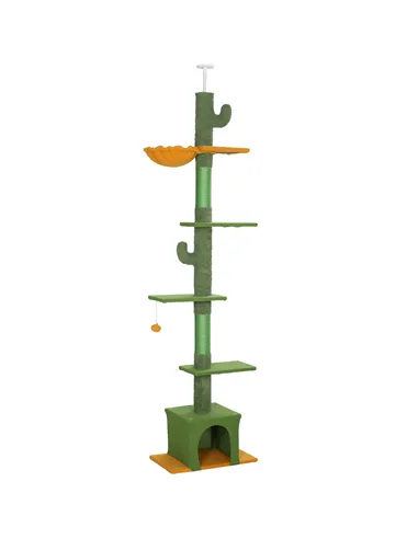 PawHut 230-275cm Floor-to-Ceiling Adjustable Cat Tree with Scratching Posts, Hammock