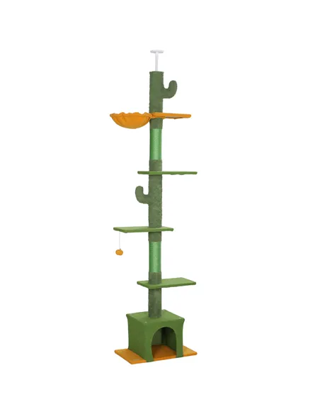 PawHut 230-275cm Floor-to-Ceiling Adjustable Cat Tree with Scratching Posts, Hammock