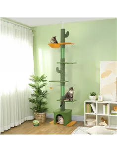 PawHut 230-275cm Floor-to-Ceiling Adjustable Cat Tree with Scratching Posts, Hammock 2