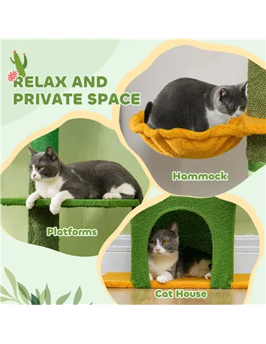 PawHut 230-275cm Floor-to-Ceiling Adjustable Cat Tree with Scratching Posts, Hammock