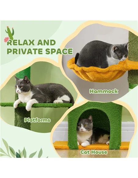 PawHut 230-275cm Floor-to-Ceiling Adjustable Cat Tree with Scratching Posts, Hammock
