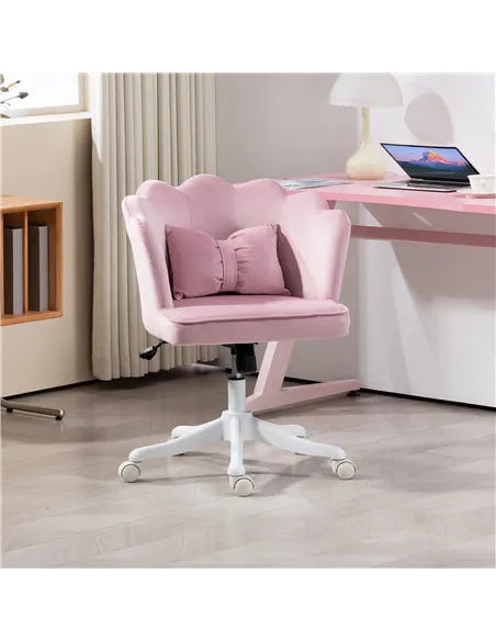 HOMCOM Velvet-Feel Petal Back Office Chair - Pink