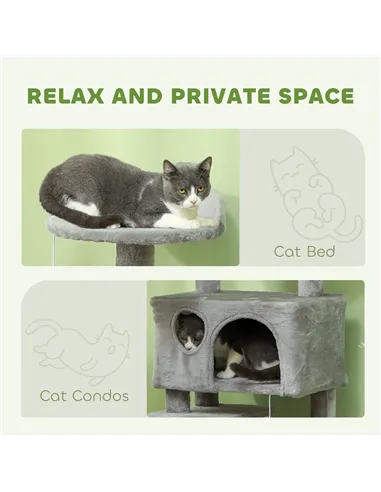 PawHut 138cm Cat Tree, Multi-Level Cat Tower with Scratching Posts and Pad, Bed, Condos, Platforms, Toy Balls, Light Grey
