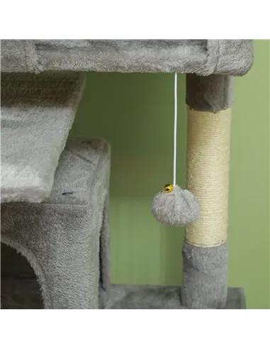 PawHut 138cm Cat Tree, Multi-Level Cat Tower with Scratching Posts and Pad, Bed, Condos, Platforms, Toy Balls, Light Grey