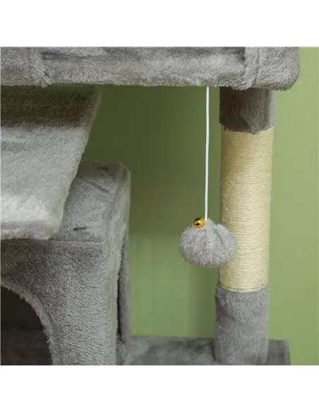 PawHut 138cm Cat Tree, Multi-Level Cat Tower with Scratching Posts and Pad, Bed, Condos, Platforms, Toy Balls, Light Grey