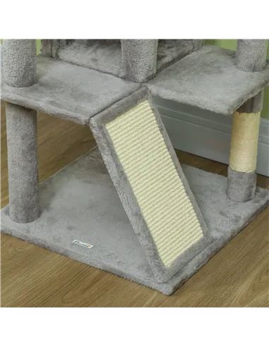PawHut 138cm Cat Tree, Multi-Level Cat Tower with Scratching Posts and Pad, Bed, Condos, Platforms, Toy Balls, Light Grey