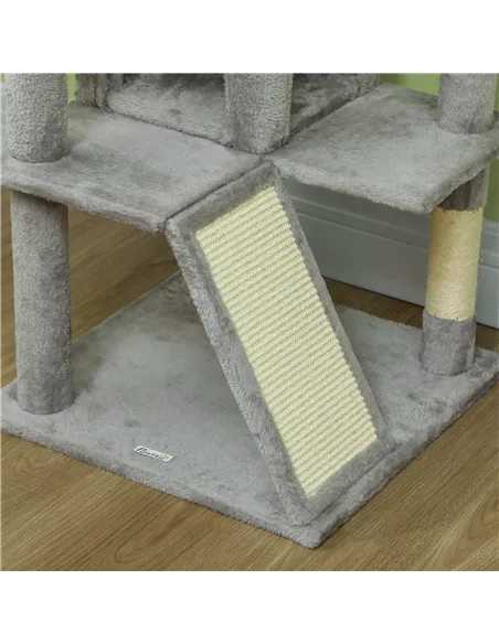 PawHut 138cm Cat Tree, Multi-Level Cat Tower with Scratching Posts and Pad, Bed, Condos, Platforms, Toy Balls, Light Grey