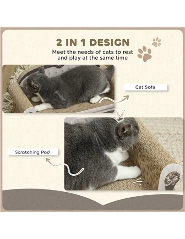 PawHut 2-in-1 Cat Scratcher with Organic Catnip for Indoor Cats, 29.5 x 56 x 26cm, Brown