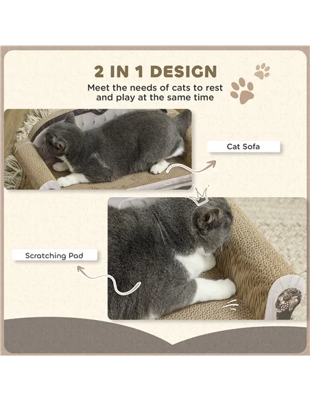 PawHut 2-in-1 Cat Scratcher with Organic Catnip for Indoor Cats, 29.5 x 56 x 26cm, Brown