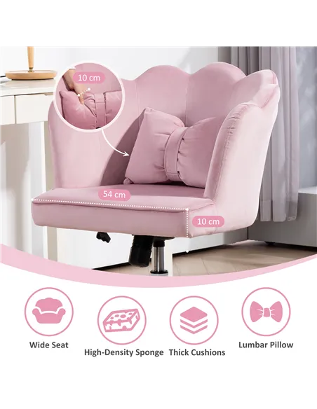 HOMCOM Velvet-Feel Petal Back Office Chair - Pink