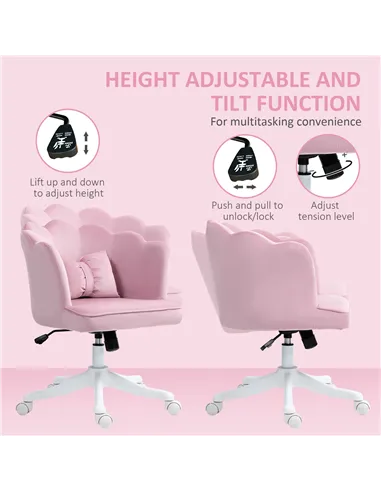 HOMCOM Velvet-Feel Petal Back Office Chair - Pink