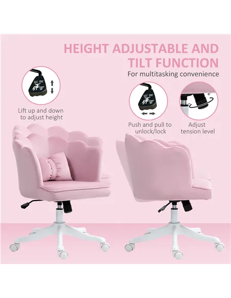 HOMCOM Velvet-Feel Petal Back Office Chair - Pink
