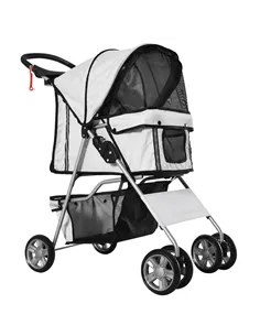 PawHut Pet Stroller for Small Miniature Dogs Cats Foldable Travel Carriage with Wheels Zipper Entry Cup Holder Storage Basket Gr