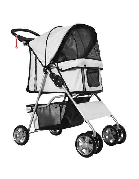 PawHut Pet Stroller for Small Miniature Dogs Cats Foldable Travel Carriage with Wheels Zipper Entry Cup Holder Storage Basket Gr