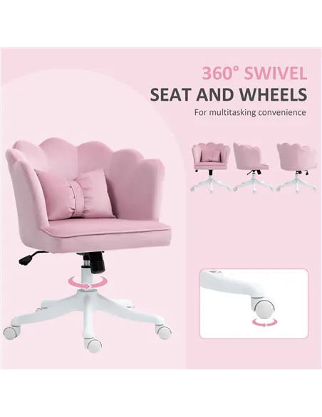 HOMCOM Velvet-Feel Petal Back Office Chair - Pink