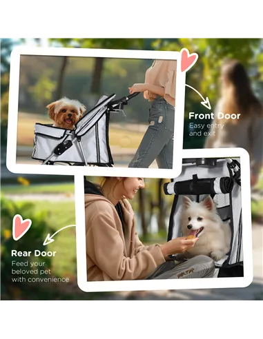 PawHut Pet Stroller for Small Miniature Dogs Cats Foldable Travel Carriage with Wheels Zipper Entry Cup Holder Storage Basket Gr