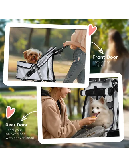 PawHut Pet Stroller for Small Miniature Dogs Cats Foldable Travel Carriage with Wheels Zipper Entry Cup Holder Storage Basket Gr