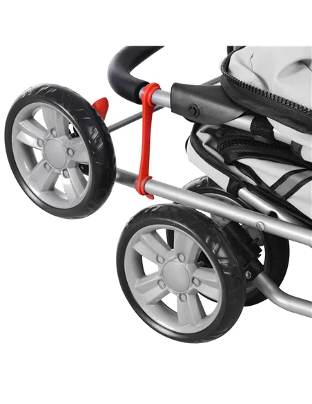 PawHut Pet Stroller for Small Miniature Dogs Cats Foldable Travel Carriage with Wheels Zipper Entry Cup Holder Storage Basket Gr