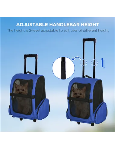 PawHut Pet Travel Backpack Bag Cat Puppy Dog Carrier w/ Trolley and Telescopic Handle Portable Stroller Wheel Luggage Bag (Blue)