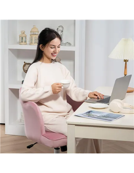 HOMCOM Velvet-Feel Petal Back Office Chair - Pink