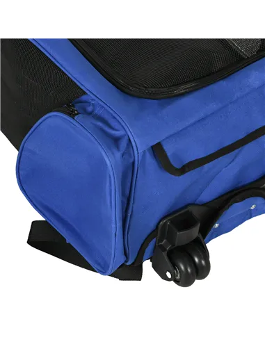 PawHut Pet Travel Backpack Bag Cat Puppy Dog Carrier w/ Trolley and Telescopic Handle Portable Stroller Wheel Luggage Bag (Blue)