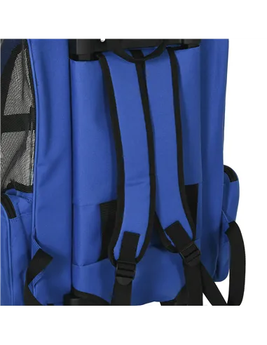 PawHut Pet Travel Backpack Bag Cat Puppy Dog Carrier w/ Trolley and Telescopic Handle Portable Stroller Wheel Luggage Bag (Blue)